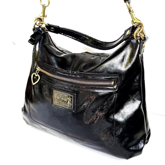 Coach Daisy Liquid Gloss Hobo Bag | Black Patent Leather Gold Hardware | Y2K EUC - Picture 3 of 16